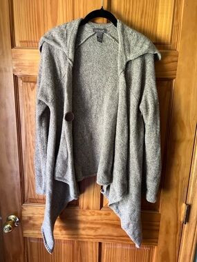 Kenar Taupe Draped Open Cardigan with Button Accent